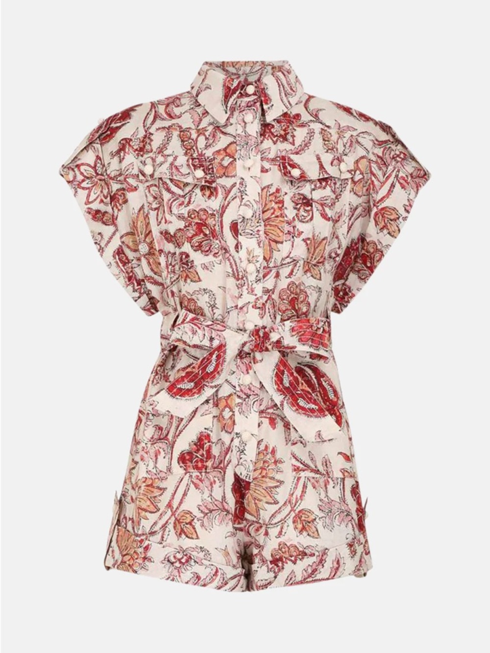 Zimmermann Cream Floral Print Short Sleeve Romper